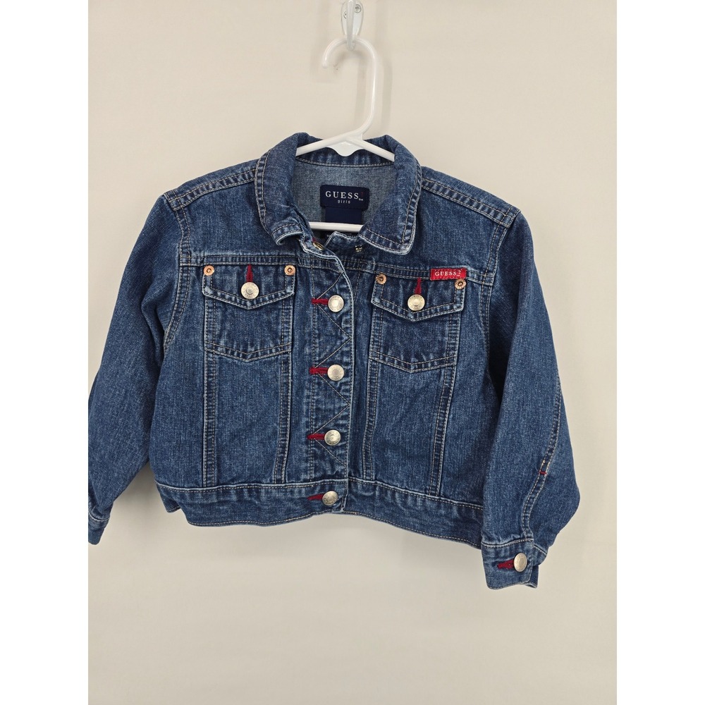 Guess Girls Blue Denim Trucker Jacket Red Stitching Size 4T Cotton Outerwear‎